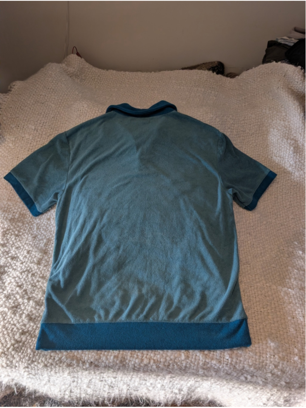 Womens Urban Outfitters M Teal Floral Embroidered Terry Polo Pocket Top Y2K - Picture 7 of 11